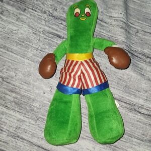 Vintage Gumby Boxing Plush Toy Stuffed Animal Red White Striped Shorts 14 Inches